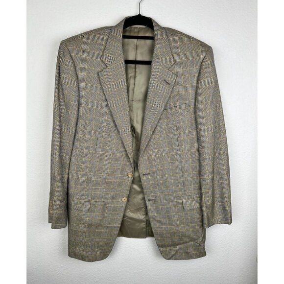 Hickey Freeman Oakbrook Silk Wool Blend Sport Coat Blazer Mens 42 L Plaid